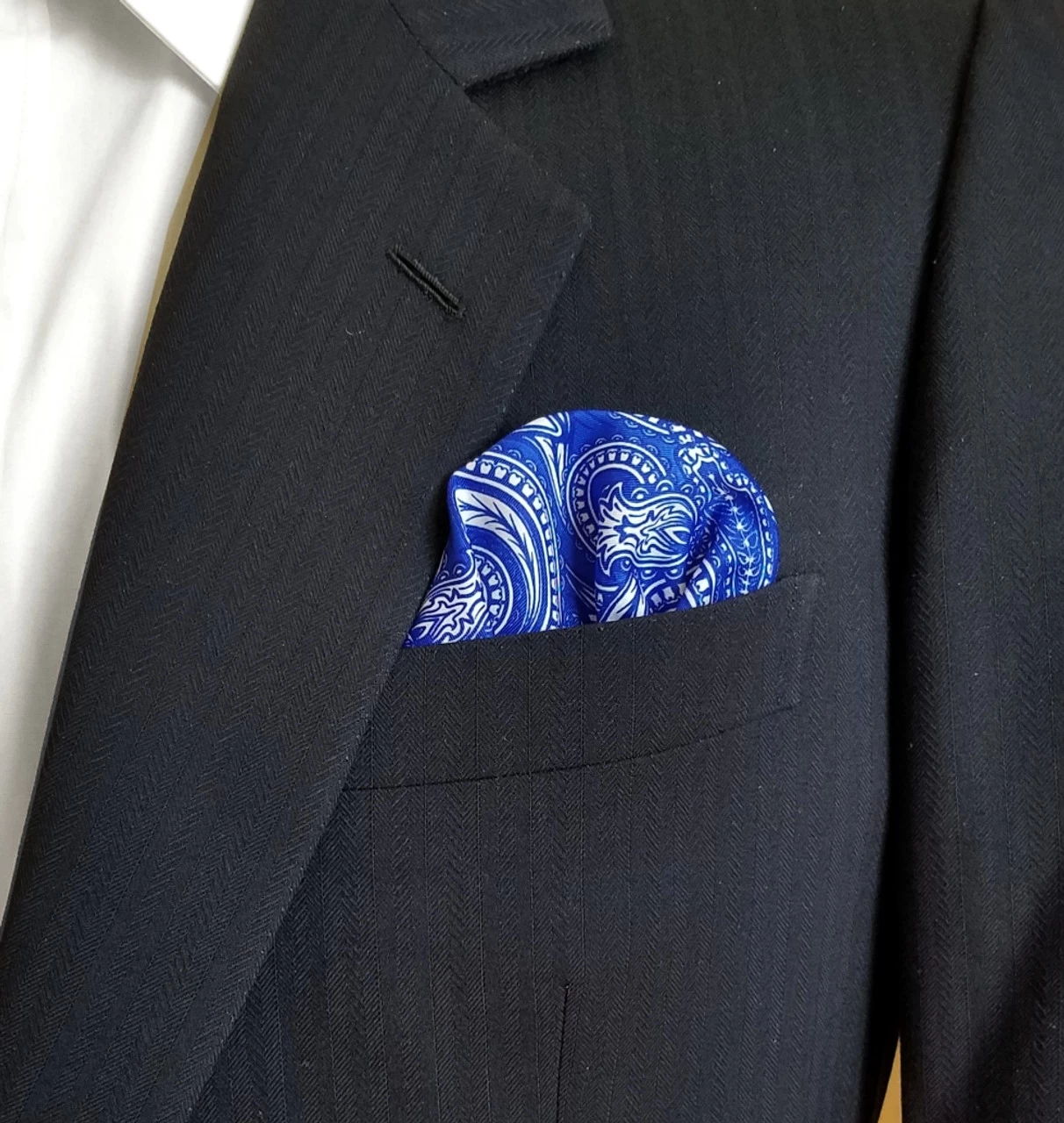 100% Silk Pocket Square - Royal Blue Baroque Design 12.5 X 12.5 4 100% Silk Pocket Square - Royal Blue Baroque Design 12.5 X 12.5 - Image 4