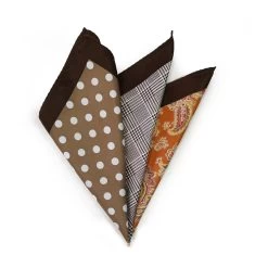 100% Silk Pocket Square Tan Polka Dots With Orange Paisleys 12.5in