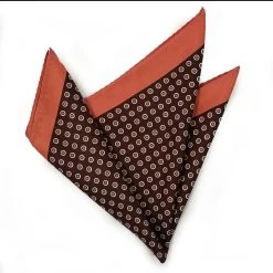100% Silk Pocket Square - Salmon & Brown Polka Dot 12.5in X 12.5in