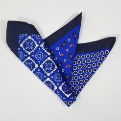 100% Silk Pocket Square - Navy & Pink Paisley & Royal Blue Medallion Design 12.5 X 12.5 -Fashionable Costume 001 27 2 78372.1609426927