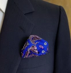 100% Silk Pocket Square - Navy & Pink Paisley & Royal Blue Medallion Design 12.5 X 12.5 -Fashionable Costume 001 27 4 39372.1609426927