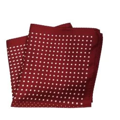 100% Silk Pocket Square - Ruby Red & White Dots & Fleur De Lis 12.5in -Fashionable Costume 0048 3 92923.1634669859