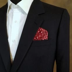100% Silk Pocket Square - Ruby Red & White Dots & Fleur De Lis 12.5in -Fashionable Costume 0048 4 33386.1634669861