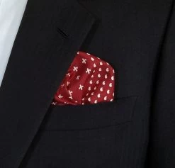 100% Silk Pocket Square - Ruby Red & White Dots & Fleur De Lis 12.5in -Fashionable Costume 0048 5 41546.1634669873