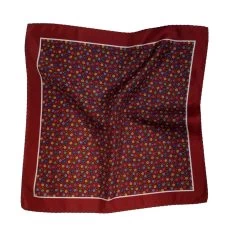 100% Silk Pocket Square - Ruby Red With Petite Flowers 12.5in -Fashionable Costume 0049 2 53958.1634669979