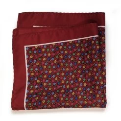 100% Silk Pocket Square - Ruby Red With Petite Flowers 12.5in -Fashionable Costume 0049 3 20928.1634669978