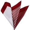 100% Silk Pocket Square - Ruby Red & White 4 Panel Dot & Stripe 12.5in