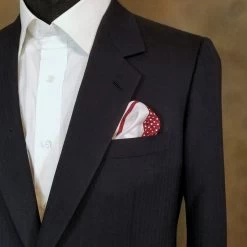 100% Silk Pocket Square - Ruby Red & White 4 Panel Dot & Stripe 12.5in -Fashionable Costume 0050 5 23340.1634669651