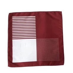 100% Silk Pocket Square - Ruby Red & White 4 Panel Dot & Stripe 12.5in -Fashionable Costume 0050 64551.1634669652