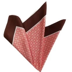 100% Silk Pocket Square - Bronze Brown & Salmon Diamond Design 12.5in