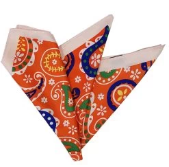 Silk Blend Pocket Square - Large Mod Orange Paisley Design 12.5 In