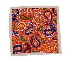 Silk Blend Pocket Square - Large Mod Orange Paisley Design 12.5 In -Fashionable Costume 012 4 71304.1619026614