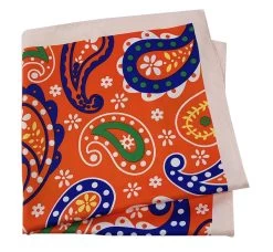 Silk Blend Pocket Square - Large Mod Orange Paisley Design 12.5 In -Fashionable Costume 012 61783.1619026625