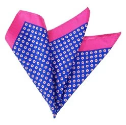 100% Silk Pocket Square - Royal Blue & Hot Pink Polka Dot 12.5in X 12.5in -Fashionable Costume 043 3 20873.1606901647