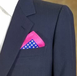 100% Silk Pocket Square - Royal Blue & Hot Pink Polka Dot 12.5in X 12.5in -Fashionable Costume 043 5 70964.1606901647