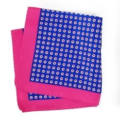 100% Silk Pocket Square - Royal Blue & Hot Pink Polka Dot 12.5in X 12.5in