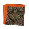 100% Silk Pocket Square - Orange With Navy & Green Paisleys 12.5 X 12.5