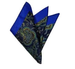 100% Silk Pocket Square -Royal Blue, Navy & Green Paisley Design 12.5 X 12.5 -Fashionable Costume 10 2 45719.1603318282