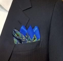 100% Silk Pocket Square -Royal Blue, Navy & Green Paisley Design 12.5 X 12.5 -Fashionable Costume 10 4 15497.1603318282