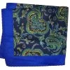 100% Silk Pocket Square -Royal Blue, Navy & Green Paisley Design 12.5 X 12.5