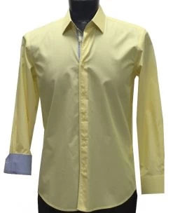 St. Cado Yellow Contrasting Blue Inner Cuff & Placket Fashion Shirt