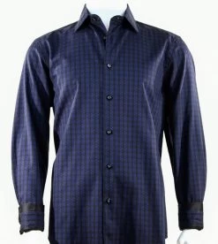 St. Cado Black & Navy Contrasting Cuff Trim Fit Fashion Shirt - Button Cuff