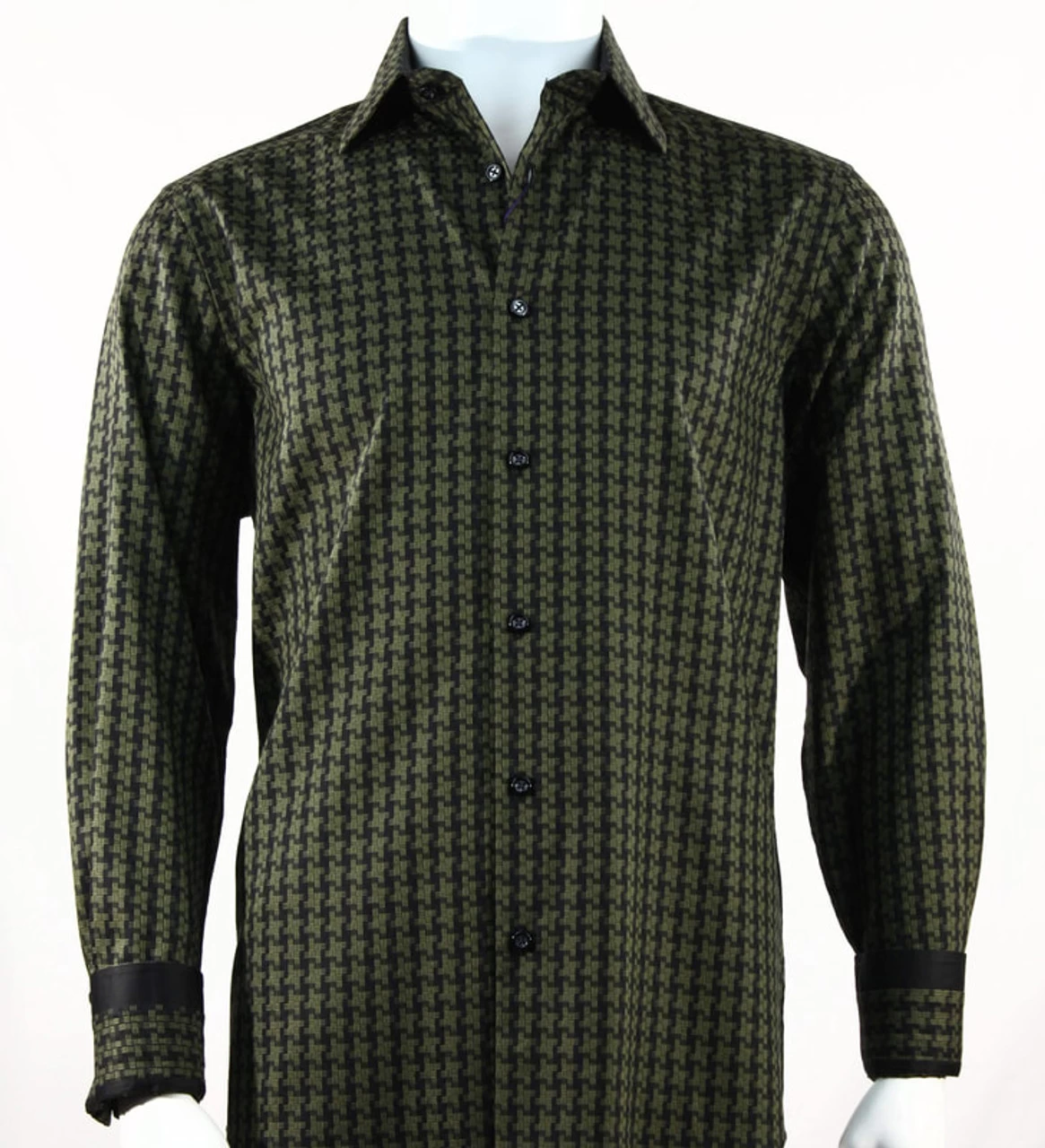 St. Cado Black & Olive Contrasting Cuff Fashion Shirt - Button Cuff 1 St. Cado Black & Olive Contrasting Cuff Fashion Shirt - Button Cuff