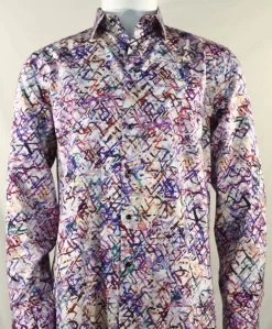 St. Cado Purple Maze Design Fashion Shirt - Button Cuff