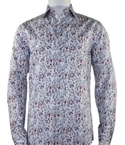 St. Cado Blue And Red Floral Fashion Shirt