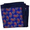 100% Silk Pocket Square - Royal Blue With Big Red Paisleys 12.5 X 12.5