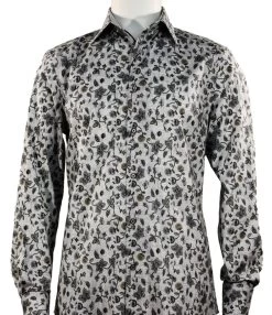 St. Cado Grey Floral Design Fashion Shirt - Button Cuff