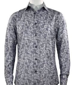 St. Cado Light Blue Paisley Fashion Shirt - Button Cuff
