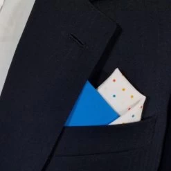 Two-Tone White Dots & Blue 100% Cotton Pre-Folded Pocket Square Insert -Fashionable Costume 2 tone white dots Blue 3 40317.1683489443