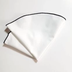 100% Cotton White 2-in-1 Pouf Round Pocket Square With Black Trim -Fashionable Costume 20230401 114059 002 09390.1680384637