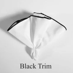 100% Cotton White 2-in-1 Pouf Round Pocket Square With Black Trim -Fashionable Costume 20230401 114643 2 002 40017.1680384637