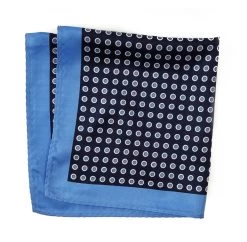 100% Silk Pocket Square - Baby Blue & Navy Polka Dot 12.5in X 12.5in