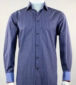 St. Cado Blue Contrasting Cuff Fashion Shirt - Button Cuff