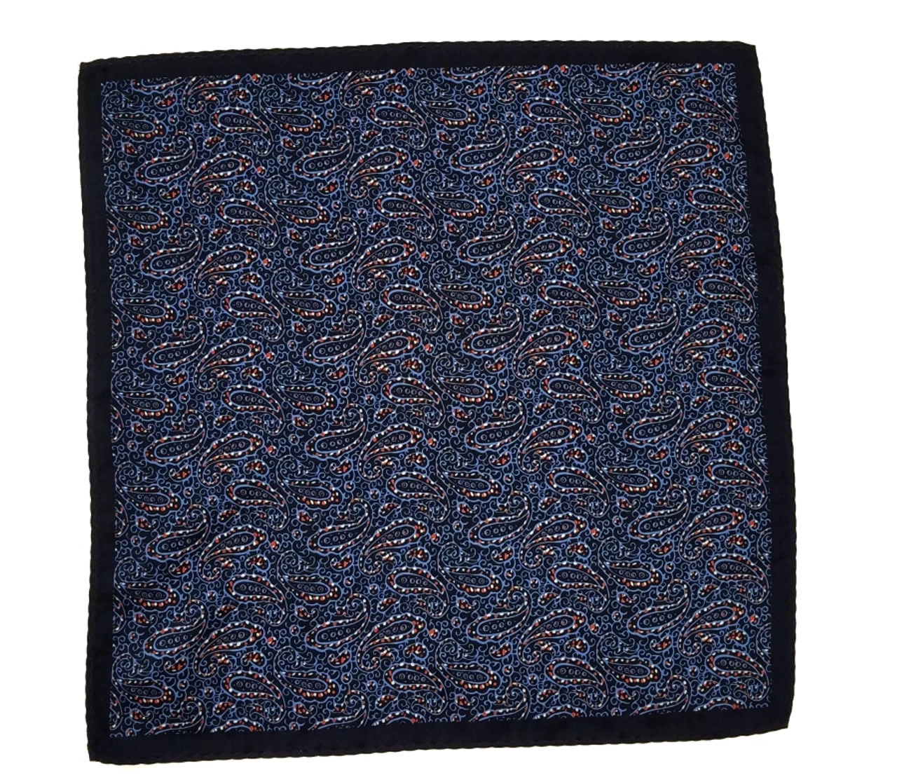 100% Silk Pocket Square - Dark Blue Small Paisley Design 12.5 X 12.5 4 100% Silk Pocket Square - Dark Blue Small Paisley Design 12.5 X 12.5 - Image 4