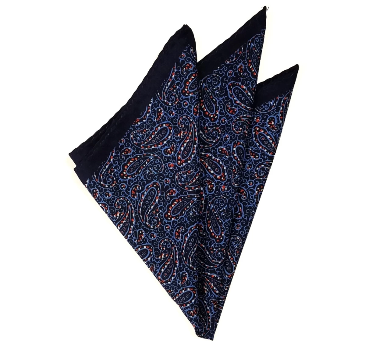 100% Silk Pocket Square - Dark Blue Small Paisley Design 12.5 X 12.5 2 100% Silk Pocket Square - Dark Blue Small Paisley Design 12.5 X 12.5 - Image 2