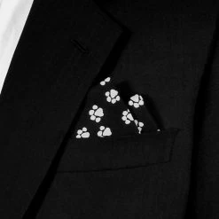 100% Cotton Black & White Paw Print Pre-Folded Pocket Square Insert -Fashionable Costume 2pt paw Prints A 56900.1676399386