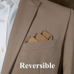 Golden Tan Silk With Cotton Pre-Folded Pocket Square Handkerchief Insert -Fashionable Costume 3pt Tan Cotton Silk 2 40655.1677013978