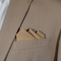 Golden Tan Silk With Cotton Pre-Folded Pocket Square Handkerchief Insert -Fashionable Costume 3pt Tan Cotton Silk A 64251.1677013956