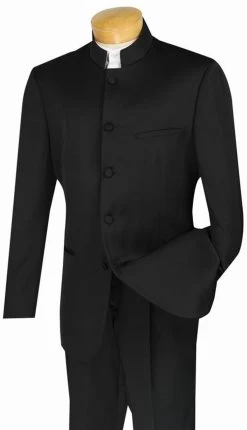 Lucci Banded Collar Fashion Suit - Black