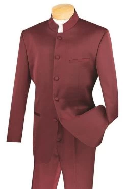 Lucci Banded Collar Fashion Suit - Burgundy