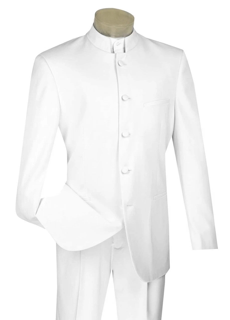 Lucci Banded Collar Fashion Suit - White 1 Lucci Banded Collar Fashion Suit - White