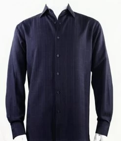 Bassiri Midnight Faded Plaid Weave Long Sleeve Camp Shirt