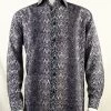 Bassiri Dark Grey Muted Abstract Design Long Sleeve Camp Shirt