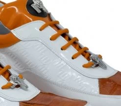 Mauri Genuine Crocodile & Logo Embossed Patent Leather Orange Sneaker -Fashionable Costume 8900 2 O LG 5 72987.1595084097