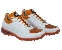 Mauri Genuine Crocodile & Logo Embossed Patent Leather Orange Sneaker