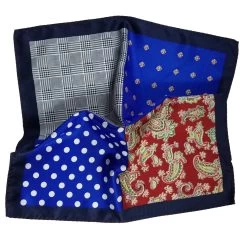 100% Silk Pocket Square Royal Polka Dots With Red Paisleys 12.5in -Fashionable Costume AAPK 002 01 2 91679.1656364537